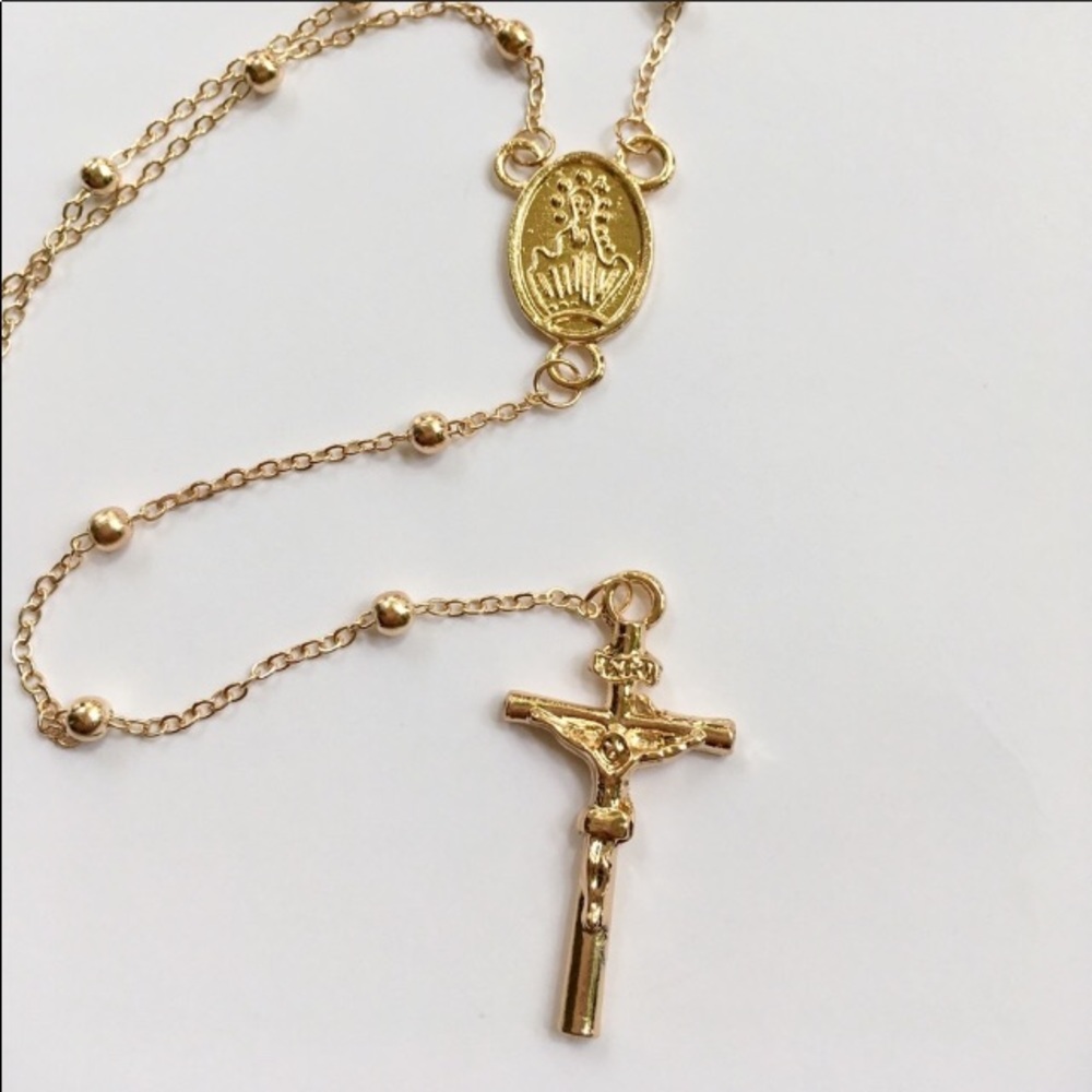 MORE COMING Rosary Style Gold Toned Alloy Necklace - Picture 4 of 6
